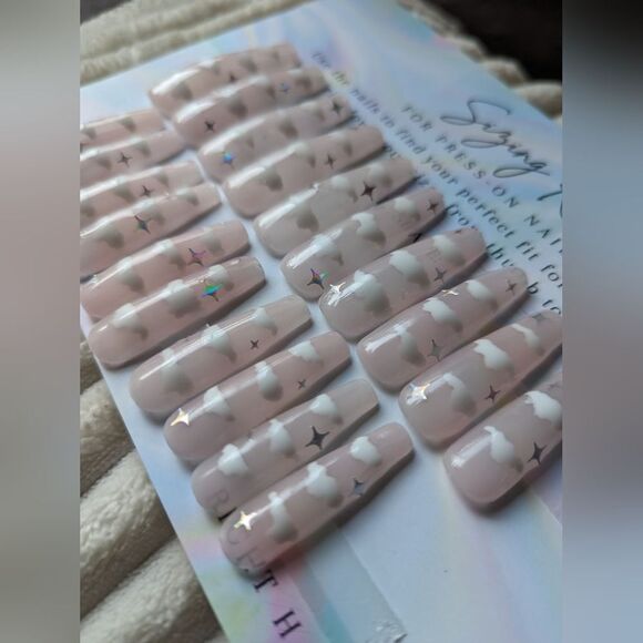 20 pc READY TO WEAR PINK CLOUDS FULL SIZE FULL SET XXL COFFIN NO SIZING NEEDED - Picture 3 of 4